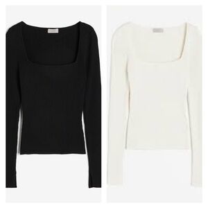 H&M Women's Black and Cream Square Neck Shirts